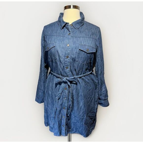 Simply Emma Dresses & Skirts - Simply Emma Denim Chambray Dress Women’s Plus Size 2X Pockets Blue 100% Cotton